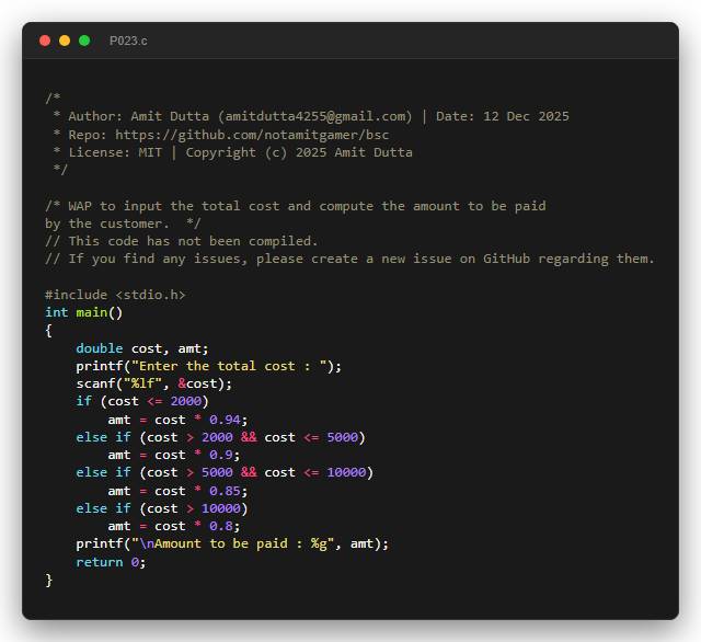 WAP to input the total cost and compute the amount to be paid by the customer.